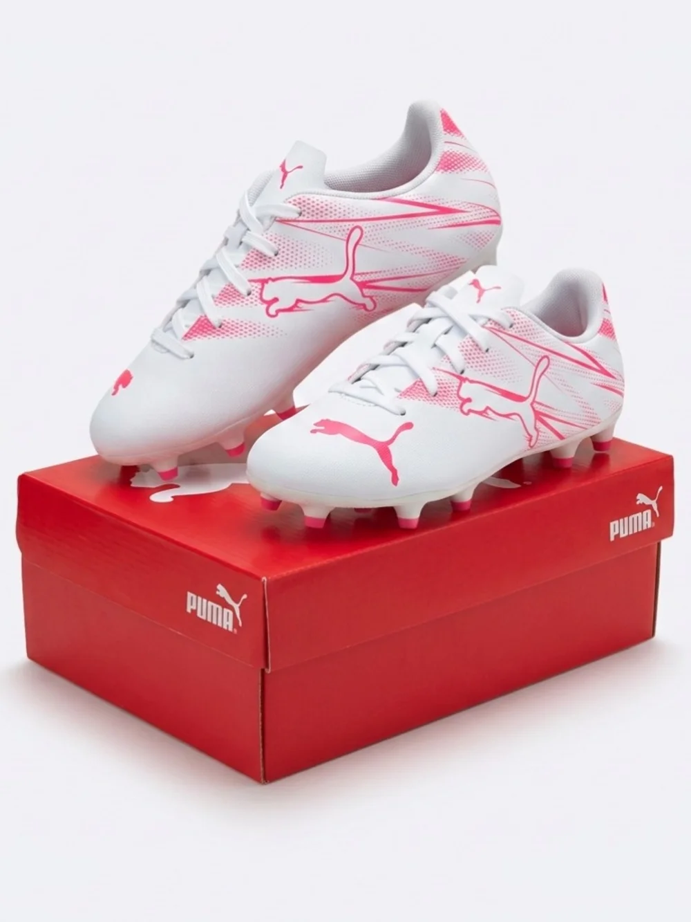Puma White and PINK Unisex/kids Turf Soccer Shoes